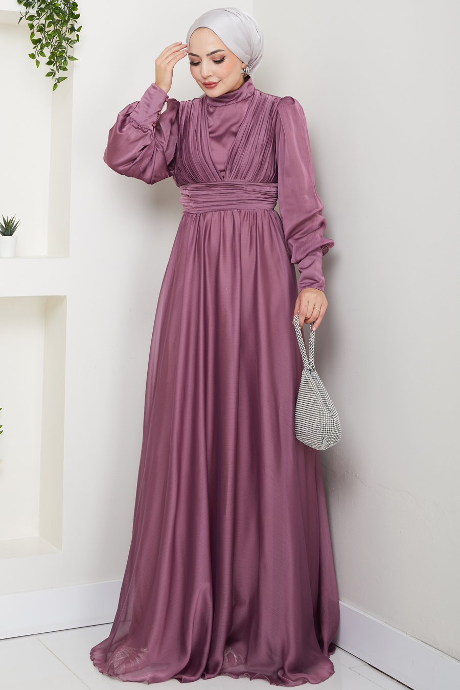 Tesettür Abiye Elbise - GÜL KURUSU