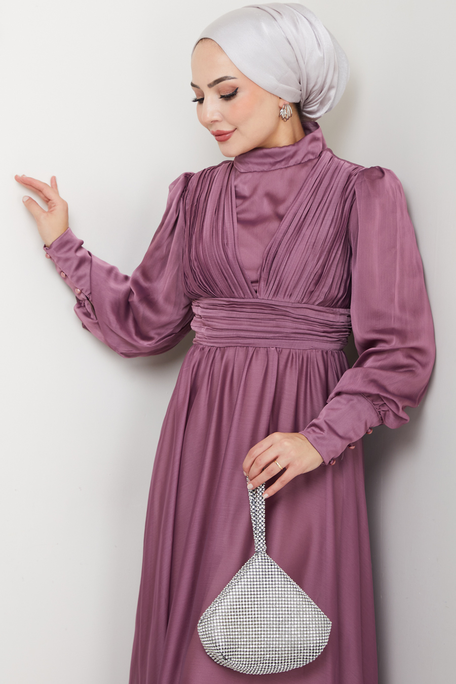 Tesettür Abiye Elbise - GÜL KURUSU