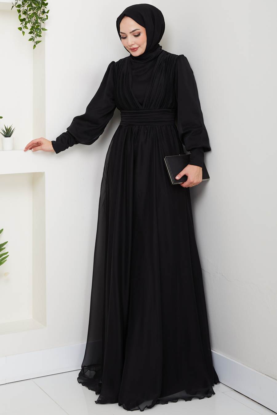 Tesettür Abiye Elbise - Siyah