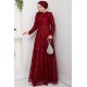 Dantel Tesettür Abiye Elbise - Bordo