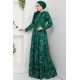 Dantel Tesettür Abiye Elbise - Yeşil
