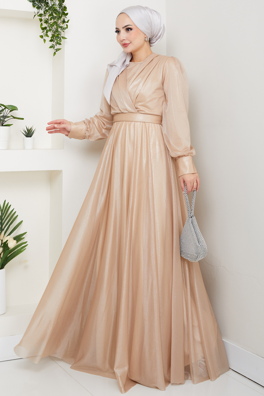 Tesettür Abiye Elbise - Gold