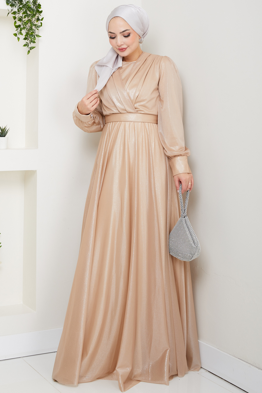 Tesettür Abiye Elbise - Gold