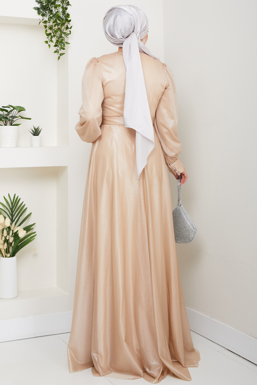 Tesettür Abiye Elbise - Gold