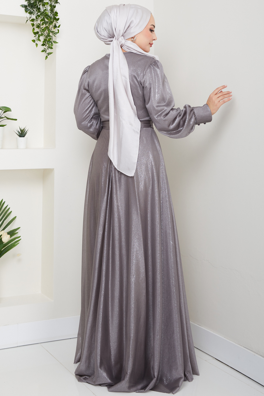 Tesettür Abiye Elbise - Gri