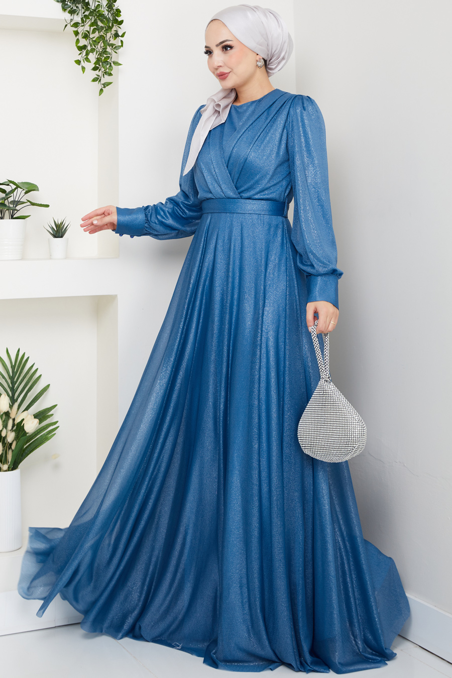 Tesettür Abiye Elbise - İndigo 