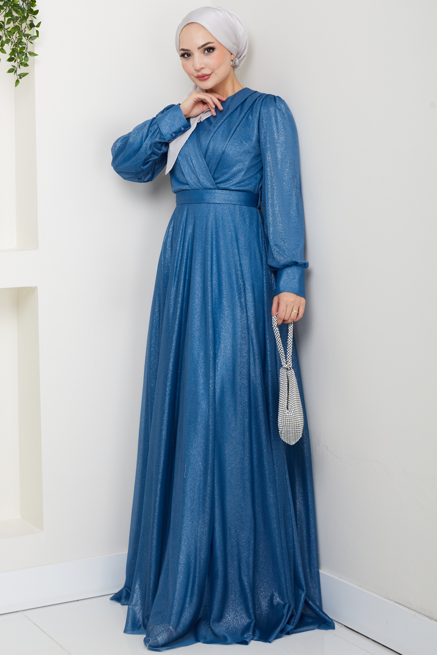 Tesettür Abiye Elbise - İndigo 
