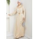 Düz Kesim Tesettür Abiye Elbise - Bej