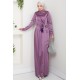 Düz Kesim Tesettür Abiye Elbise - Mor