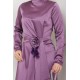 Düz Kesim Tesettür Abiye Elbise - Mor