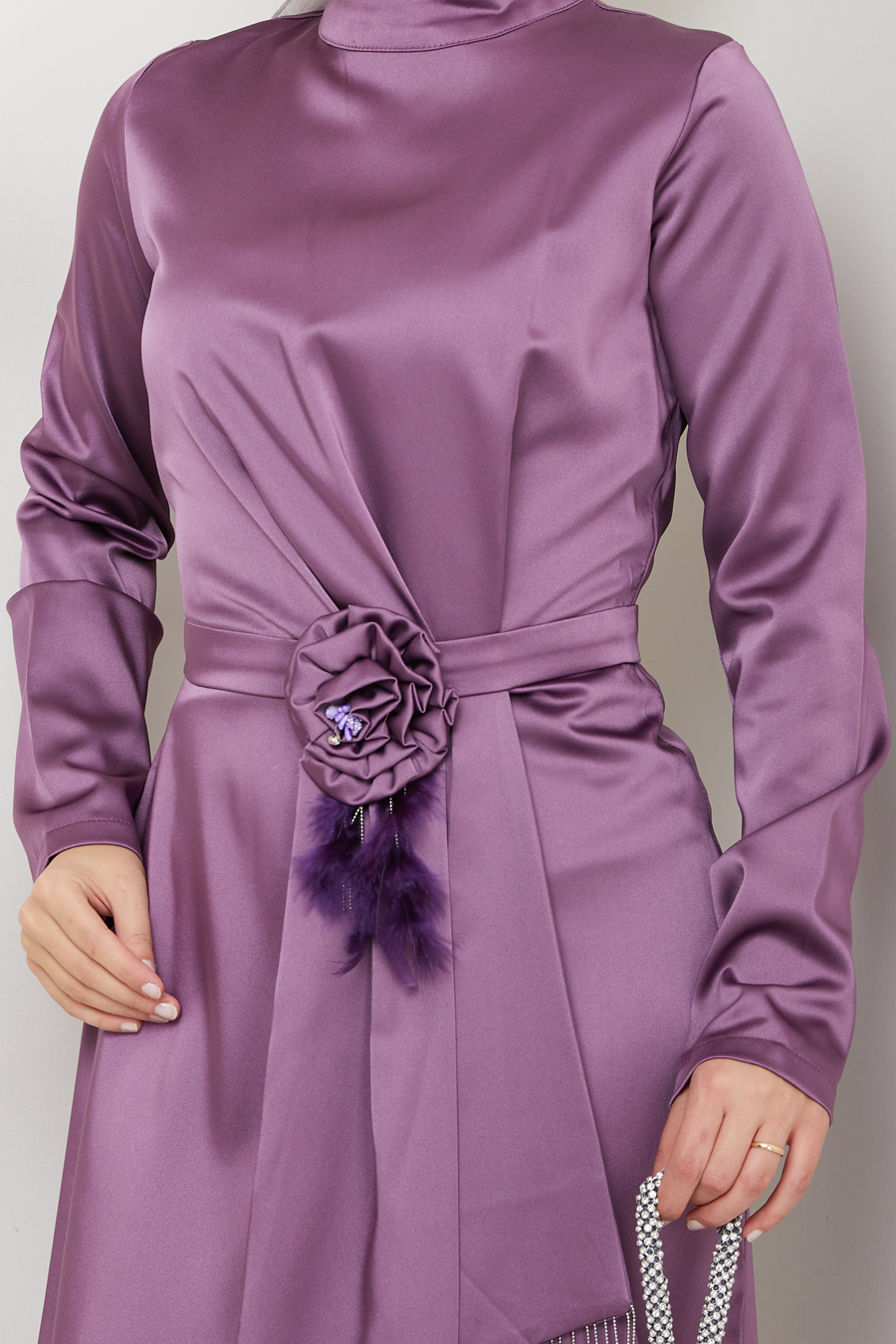 Düz Kesim Tesettür Abiye Elbise - Mor