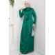 Düz Kesim Tesettür Abiye Elbise - Yeşil
