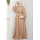 Çiçek Detaylı Tesettür Abiye Elbise -GOLD