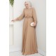 Çiçek Detaylı Tesettür Abiye Elbise -GOLD