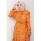Çiçek Desenli Tesettür Elbise - Hardal