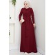 Bağlama Detaylı Tesettür Elbise - Bordo 