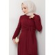 Bağlama Detaylı Tesettür Elbise - Bordo 