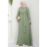 Bağlama Detaylı Tesettür Elbise - Mint 
