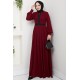 Fermuar Detaylı Tesettür Elbise - Bordo 