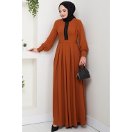 Fermuar Detaylı Tesettür Elbise - Kiremit