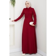 A Kesim Tesettür Elbise - Bordo 