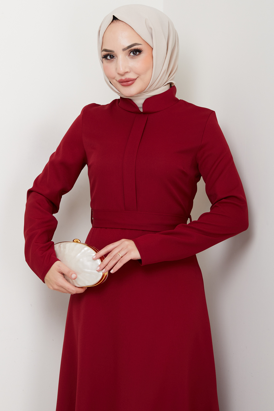 A Kesim Tesettür Elbise - Bordo 