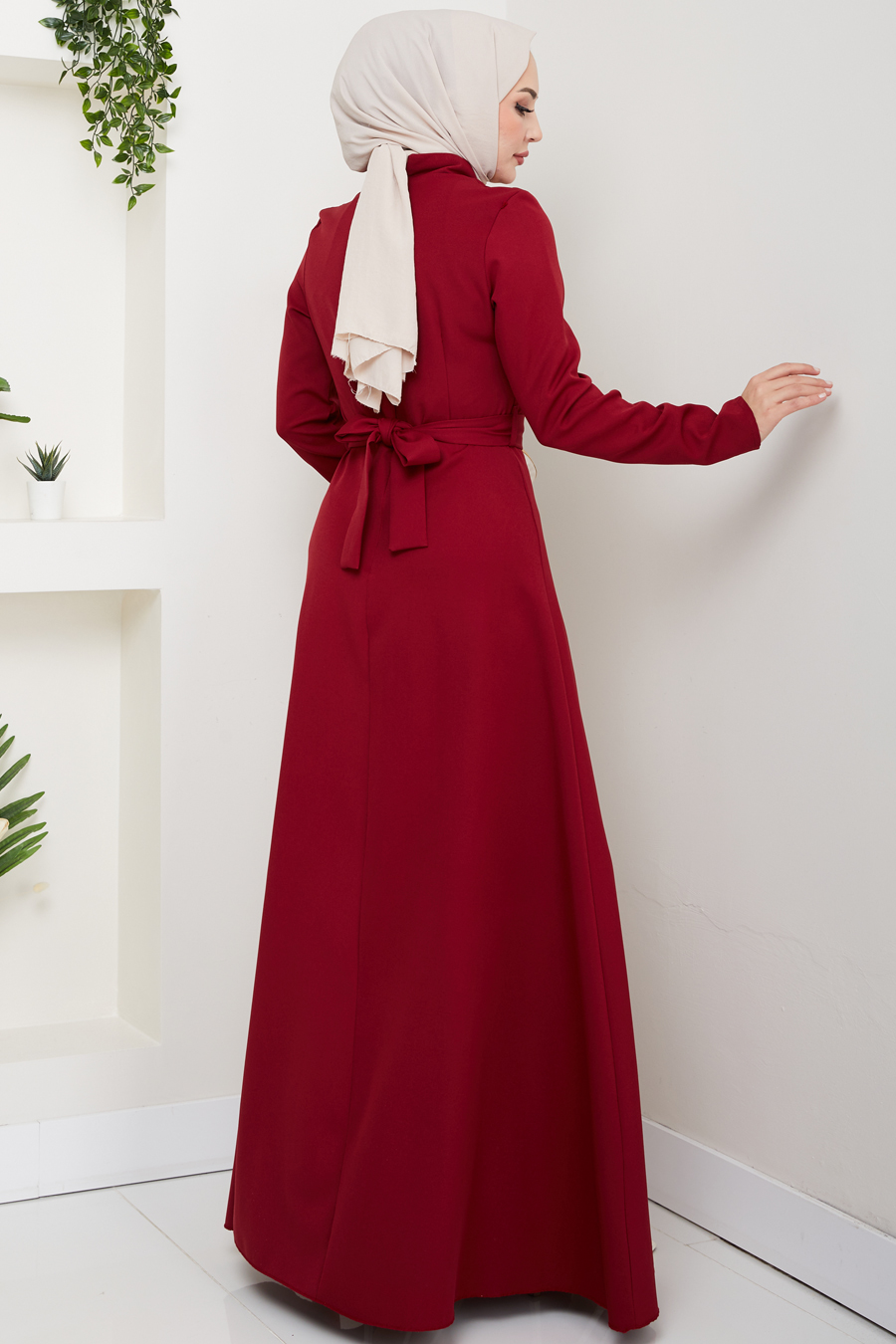 A Kesim Tesettür Elbise - Bordo 