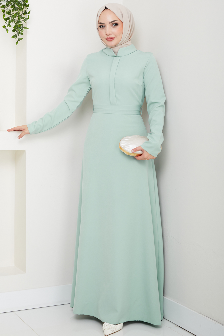 A Kesim Tesettür Elbise - Mint