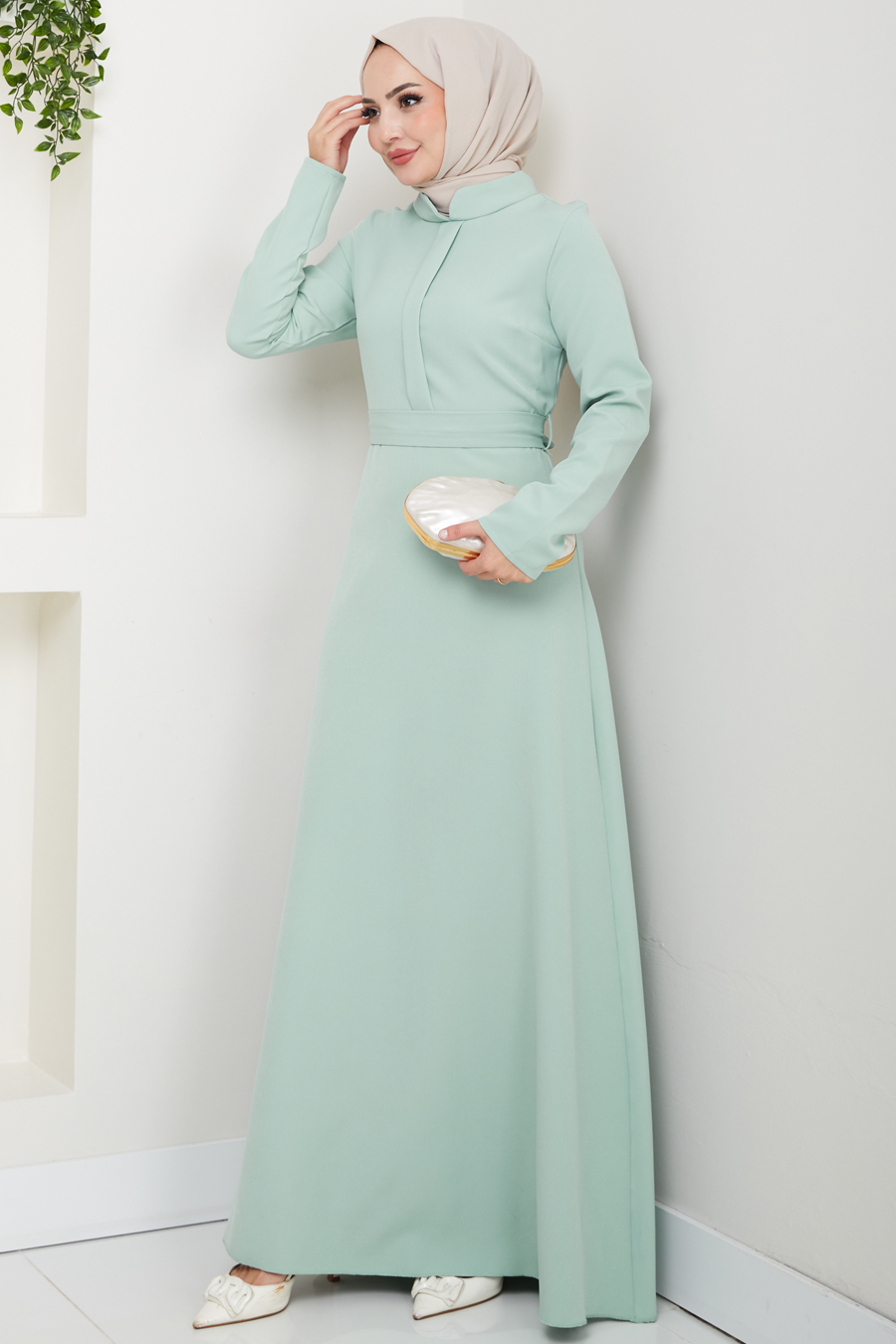 A Kesim Tesettür Elbise - Mint