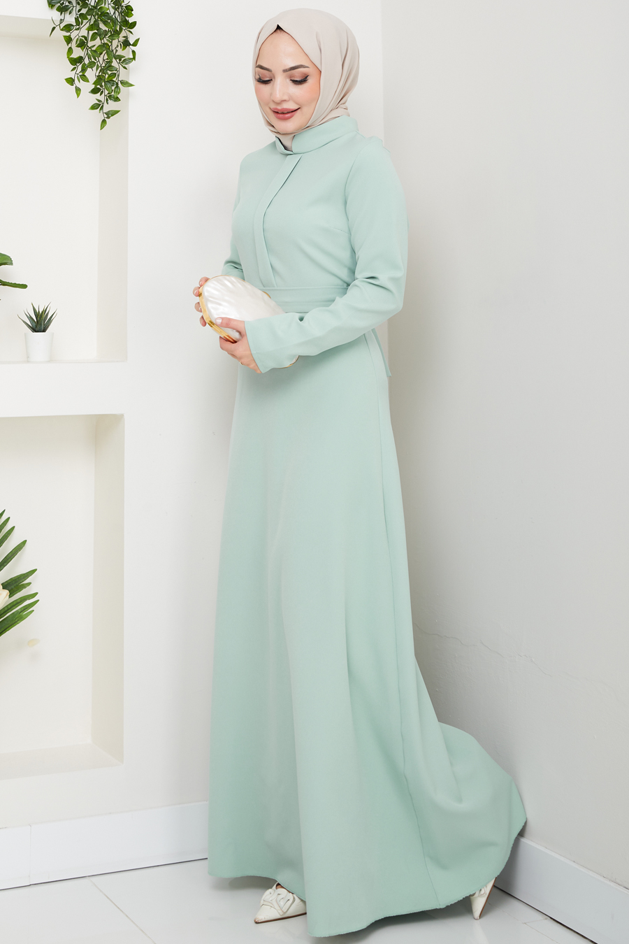 A Kesim Tesettür Elbise - Mint