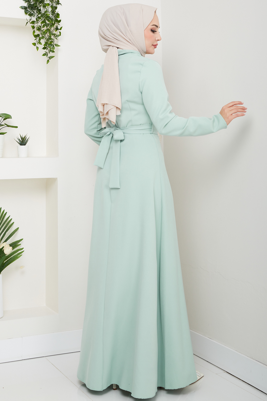 A Kesim Tesettür Elbise - Mint