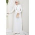 Bağlama Detaylı Tesettür Elbise -BEYAZ