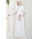 Bağlama Detaylı Tesettür Elbise -BEYAZ