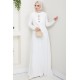 Bağlama Detaylı Tesettür Elbise -BEYAZ
