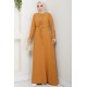 Bağlama Detaylı Tesettür Elbise - Hardal