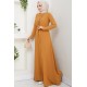 Bağlama Detaylı Tesettür Elbise - Hardal