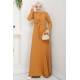 Bağlama Detaylı Tesettür Elbise - Hardal