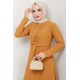 Bağlama Detaylı Tesettür Elbise - Hardal