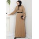 Deri Kemerli Tesettür Elbise - Bej