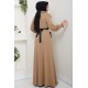 Deri Kemerli Tesettür Elbise - Bej