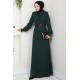Deri Kemerli Tesettür Elbise - YEŞİL
