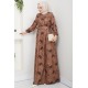 Çiçek Detaylı Tesettür Elbise - Vizon