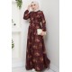 Çiçek Detaylı Tesettür Elbise - Bordo 