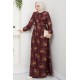 Çiçek Detaylı Tesettür Elbise - Bordo 