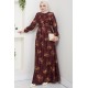 Çiçek Detaylı Tesettür Elbise - Bordo 