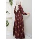 Çiçek Detaylı Tesettür Elbise - Bordo 