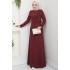 Fitilli Kumaş Tesettür Elbise - Bordo