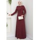 Fitilli Kumaş Tesettür Elbise - Bordo