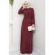 Fitilli Kumaş Tesettür Elbise - Bordo