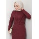 Fitilli Kumaş Tesettür Elbise - Bordo
